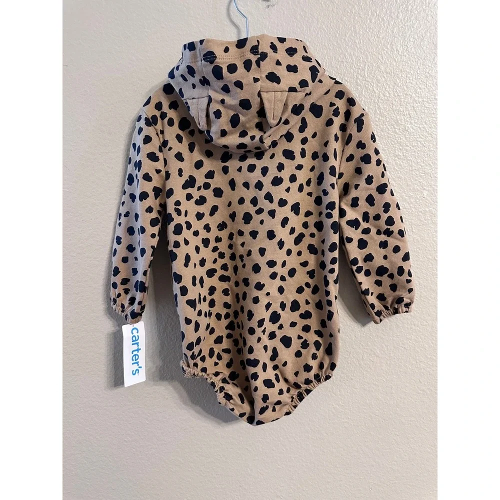 Carters Baby Girls 24m Tan Leopard Print Hoodie Romper